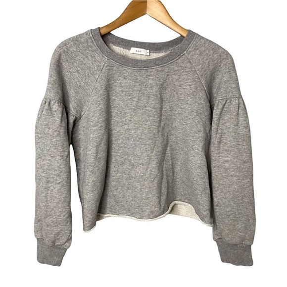 A.L.C. Gilmore Puff Sleeve Rolled Hem Cropped Sweatshirt Gray Size Medium - Picture 2 of 7